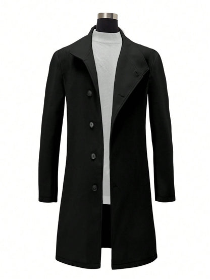 Manfinity Homme Men'S Single-Breasted Stand Collar Woolen Coat Plain Going Out Basic Overcoat