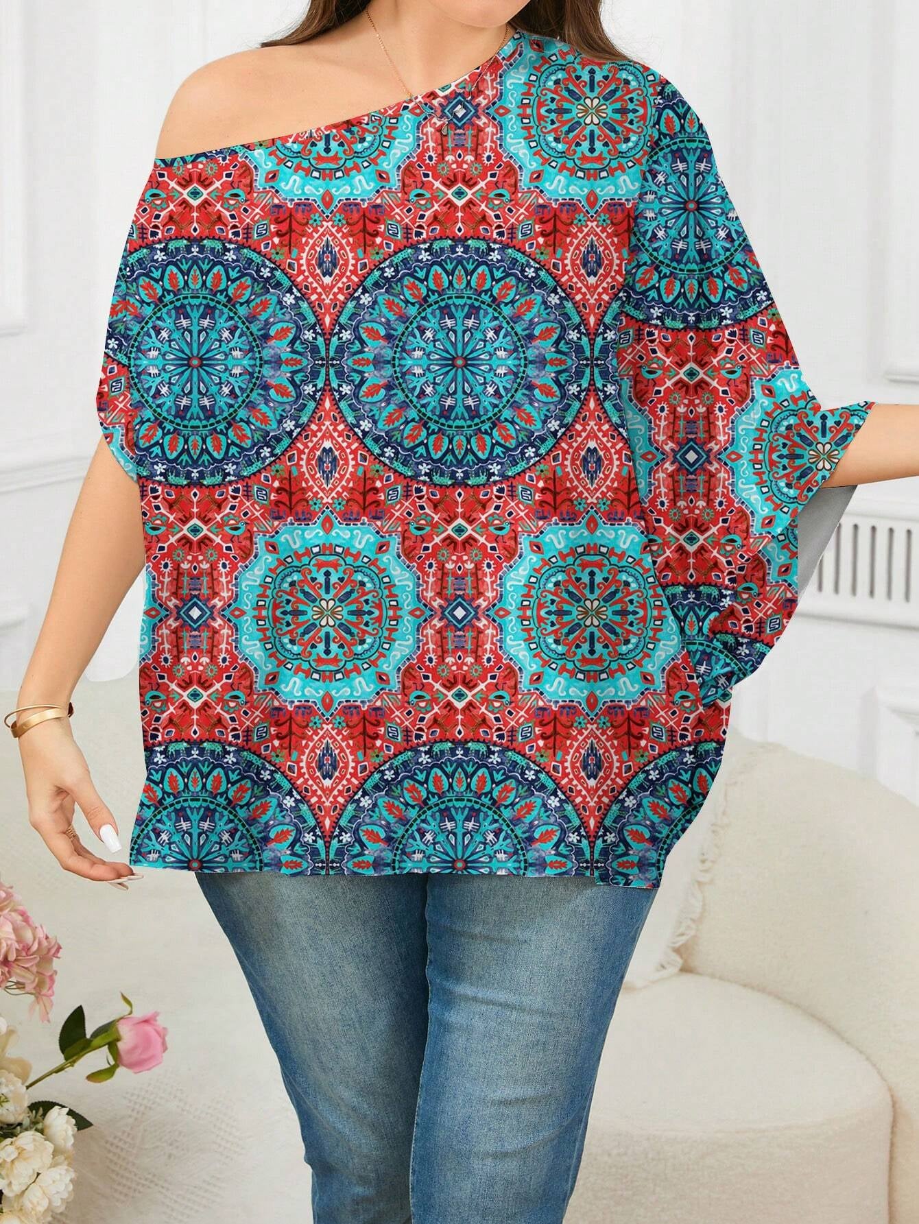 Clasi plus Size Women'S Summer Vacation Printed Simple Daily Shirt/Blouse with Face Print