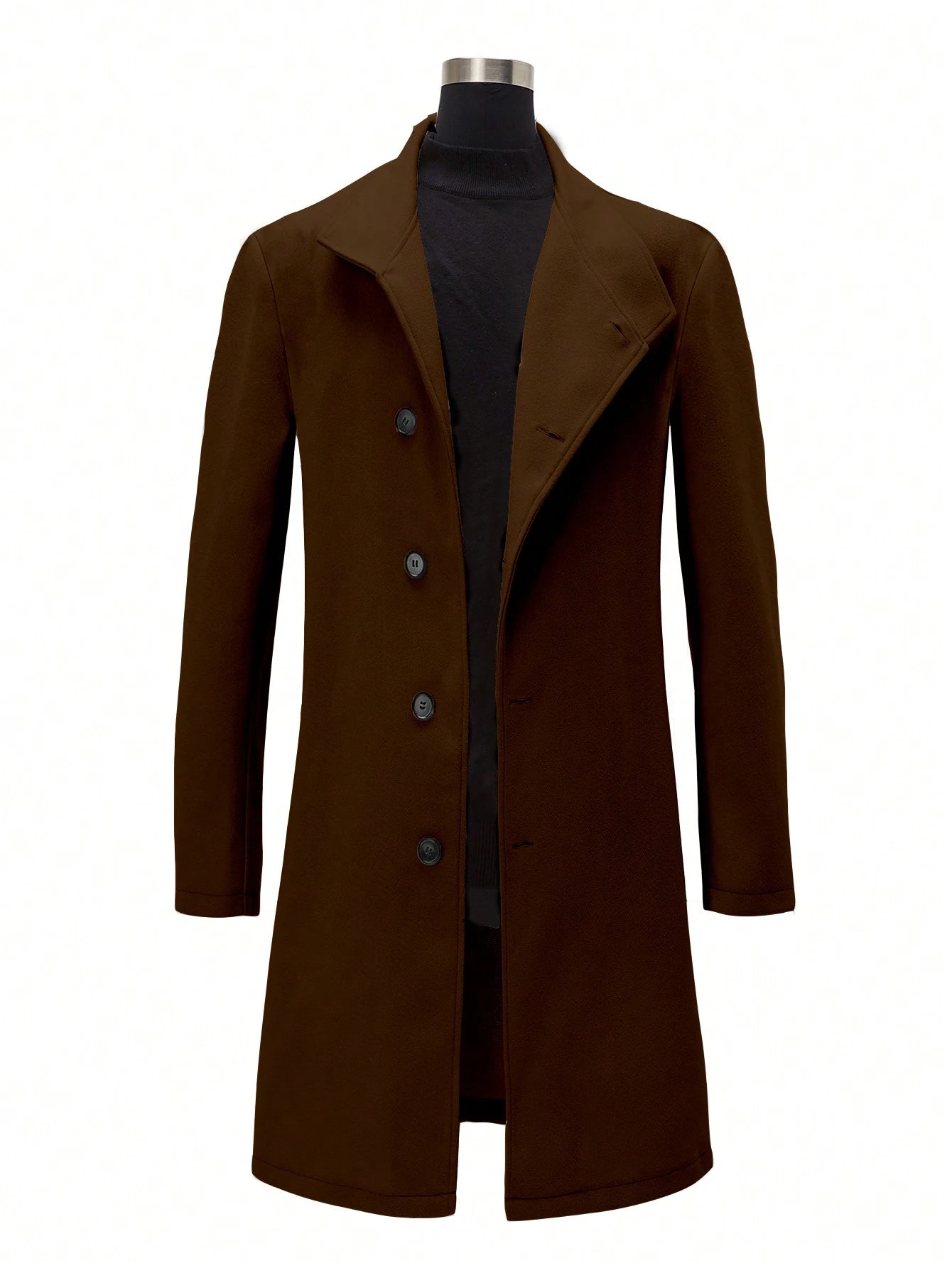 Manfinity Homme Men'S Single-Breasted Stand Collar Woolen Coat Plain Going Out Basic Overcoat