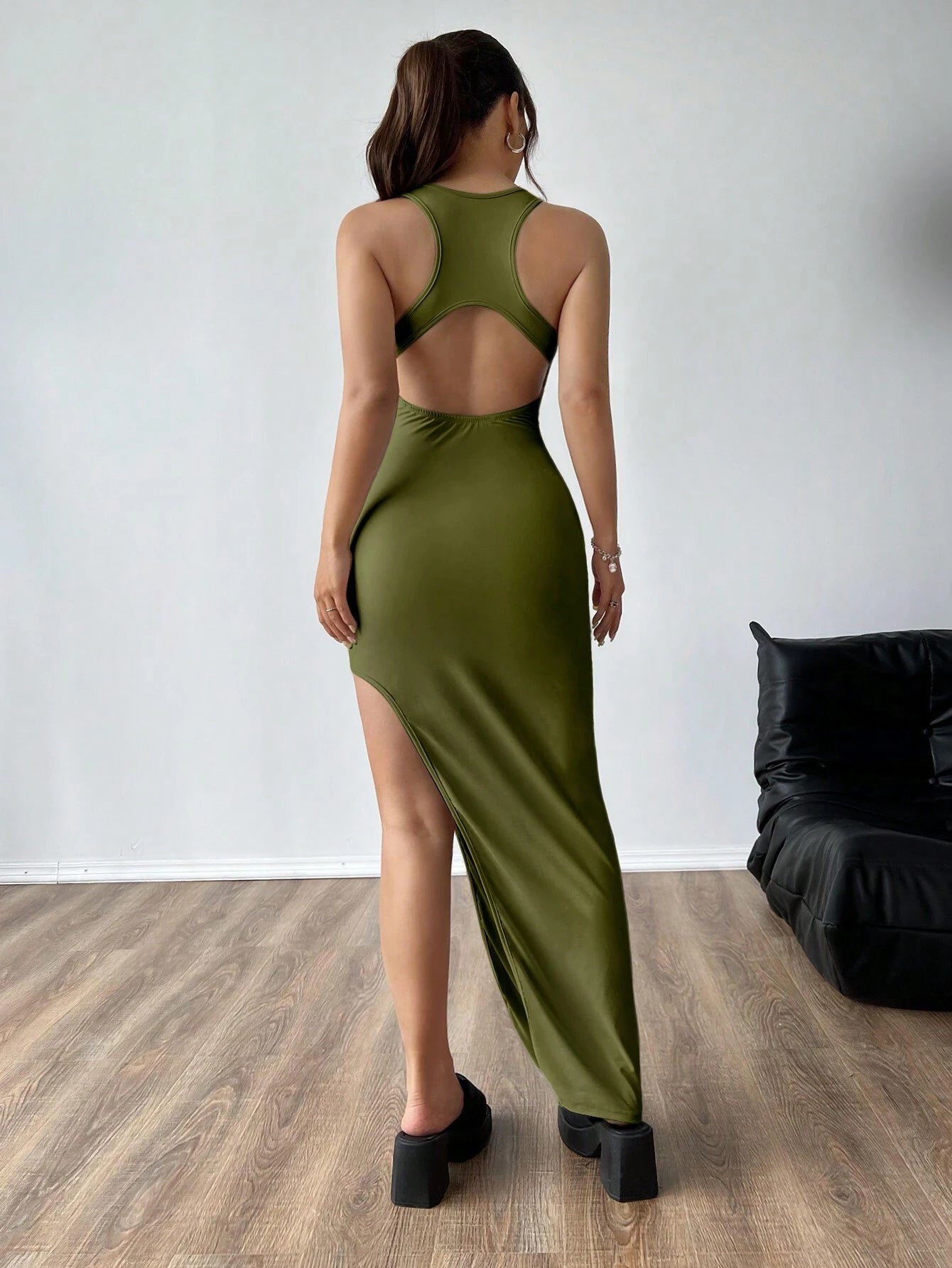 SHEIN Ezwear High Slit Open Back Dress