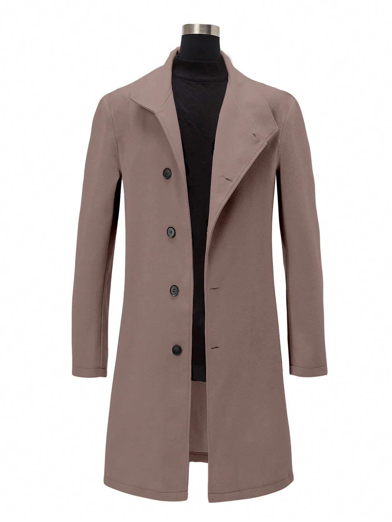 Manfinity Homme Men'S Single-Breasted Stand Collar Woolen Coat Plain Going Out Basic Overcoat