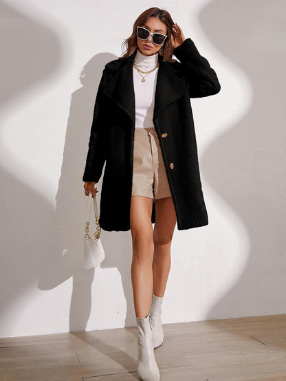 SHEIN Franclia Lapel Neck Single Breasted Teddy Coat