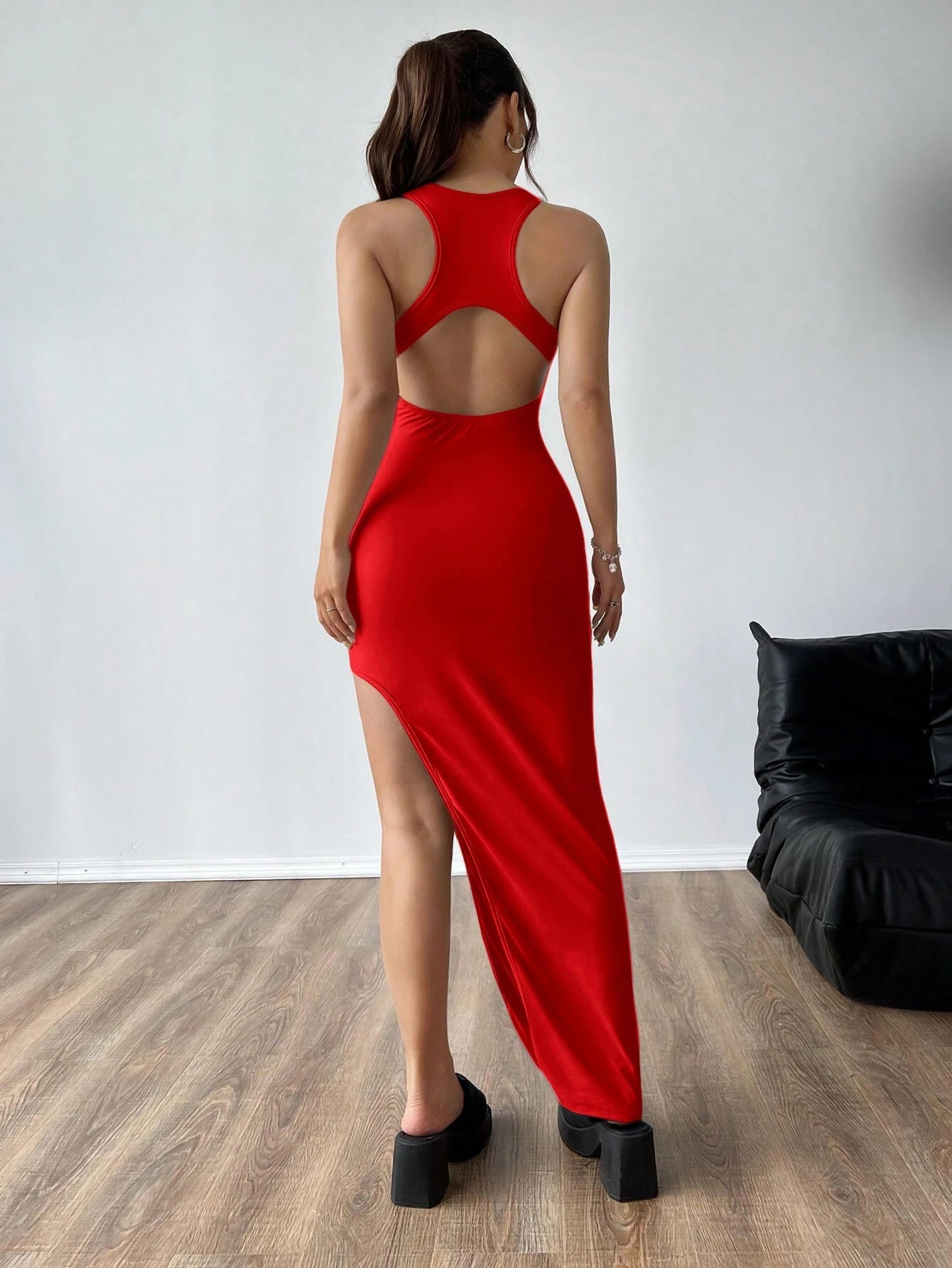 SHEIN Ezwear High Slit Open Back Dress