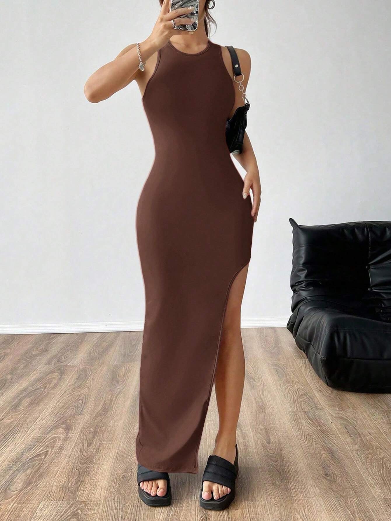 SHEIN Ezwear High Slit Open Back Dress