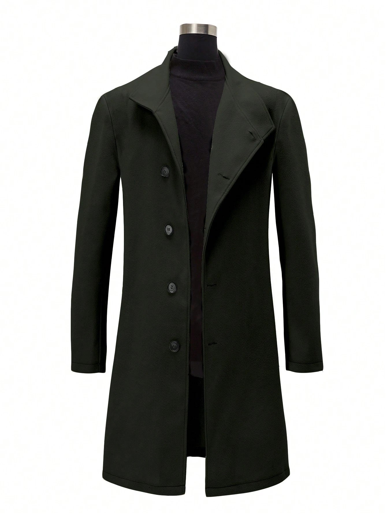 Manfinity Homme Men'S Single-Breasted Stand Collar Woolen Coat Plain Going Out Basic Overcoat