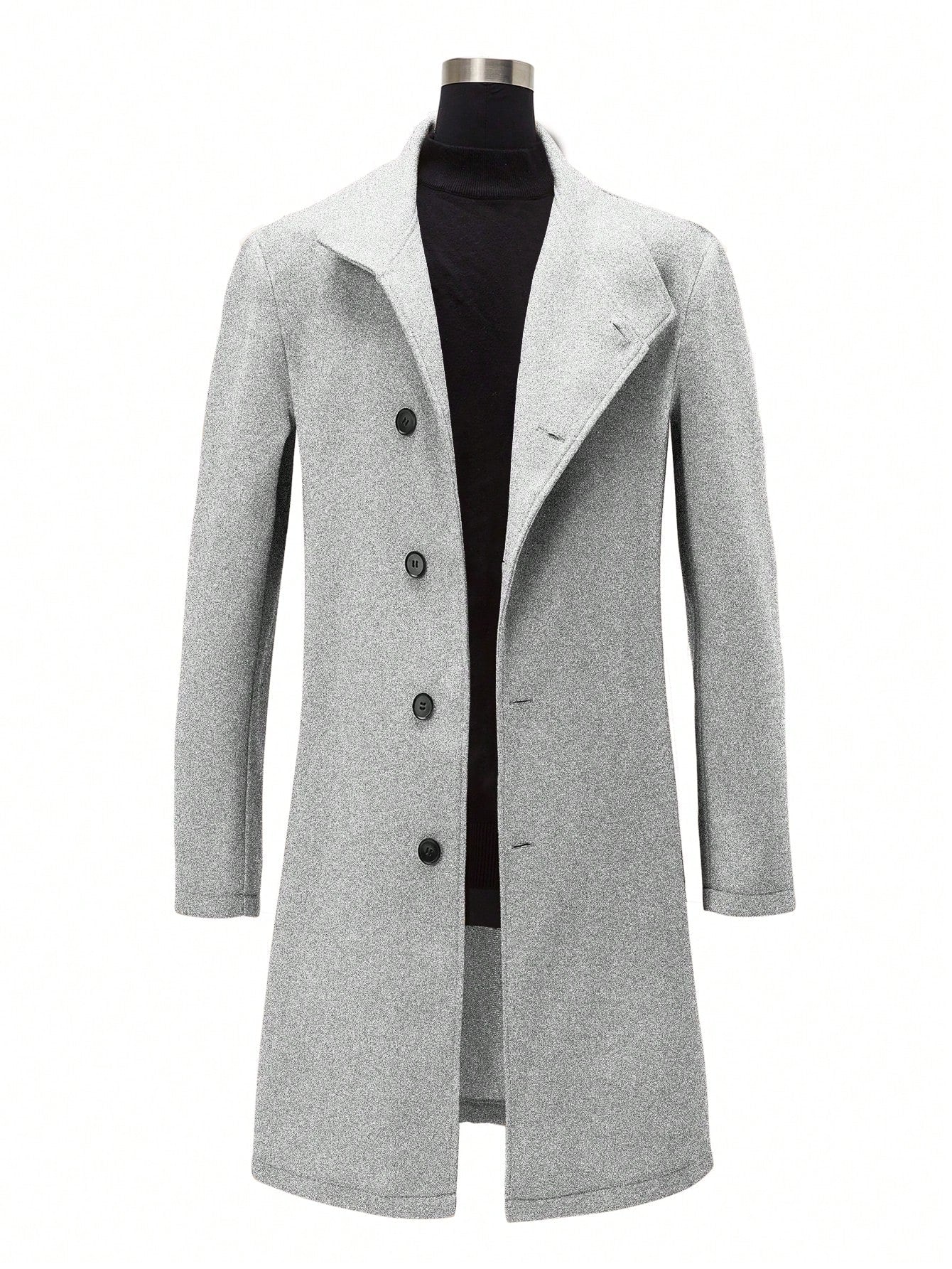 Manfinity Homme Men'S Single-Breasted Stand Collar Woolen Coat Plain Going Out Basic Overcoat