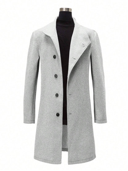 Manfinity Homme Men'S Single-Breasted Stand Collar Woolen Coat Plain Going Out Basic Overcoat