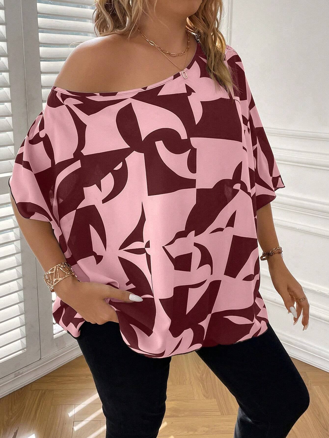 Clasi plus Size Women'S Summer Vacation Printed Simple Daily Shirt/Blouse with Face Print