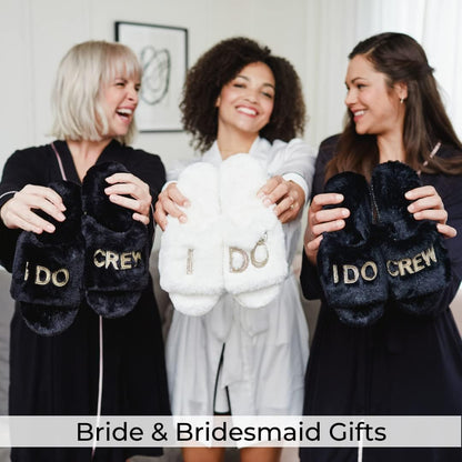 Women'S Bride and Bridesmaid Gifts I Do Crew Matching Bridal Slippers for Wedding and Bachelorette Party