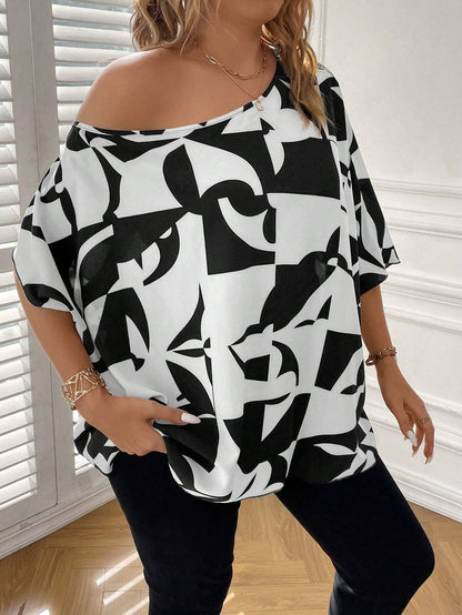 Clasi plus Size Women'S Summer Vacation Printed Simple Daily Shirt/Blouse with Face Print