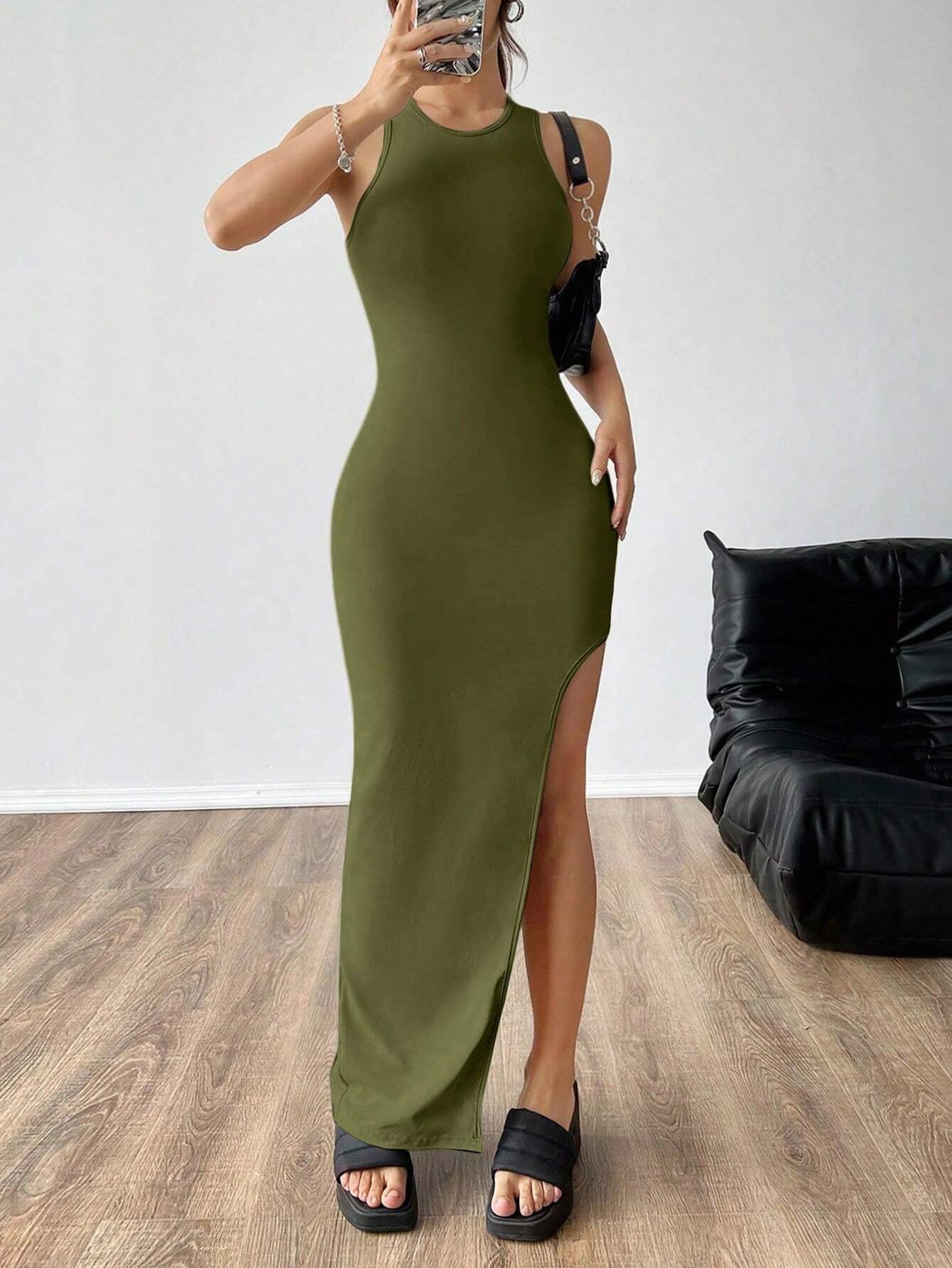 SHEIN Ezwear High Slit Open Back Dress