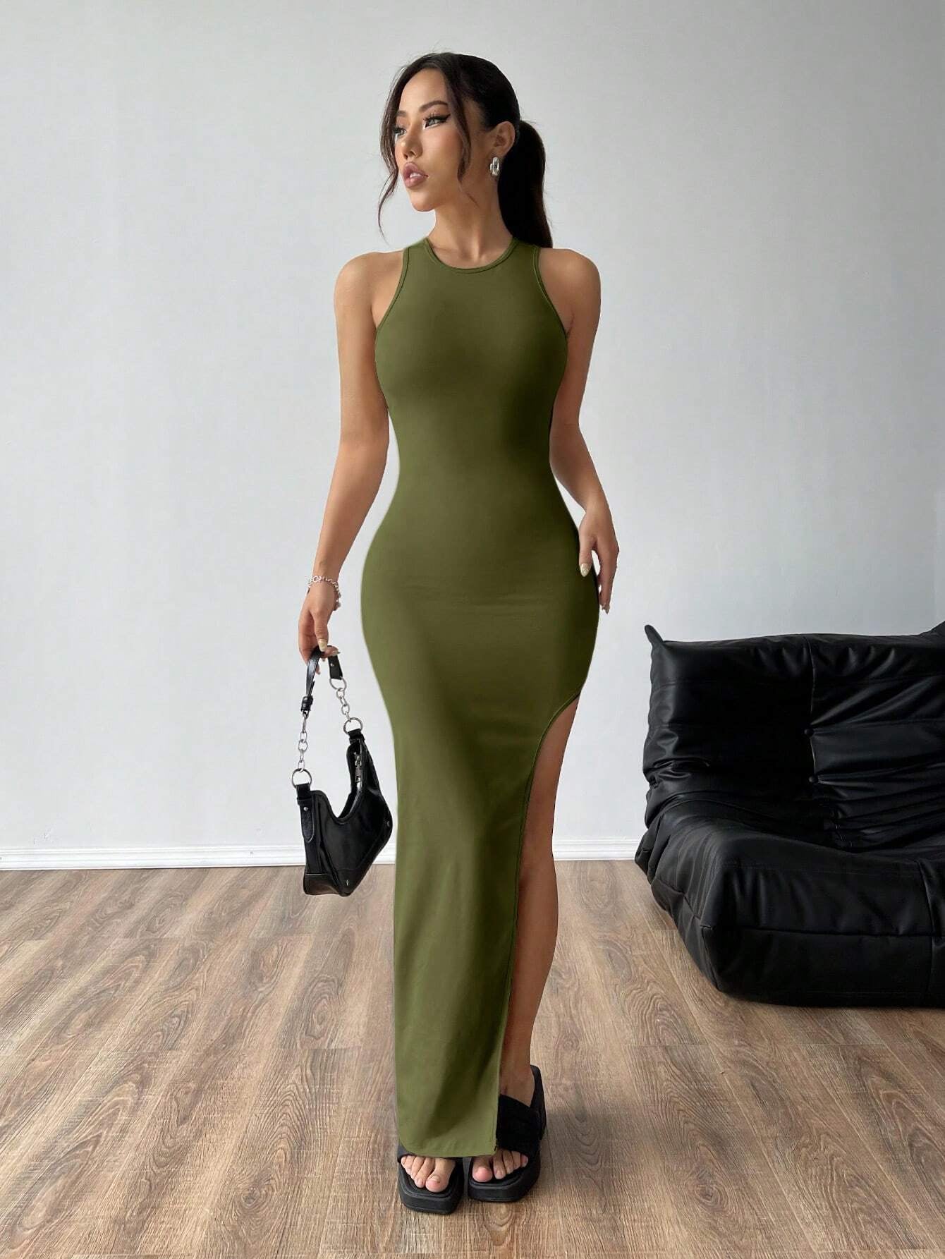 SHEIN Ezwear High Slit Open Back Dress