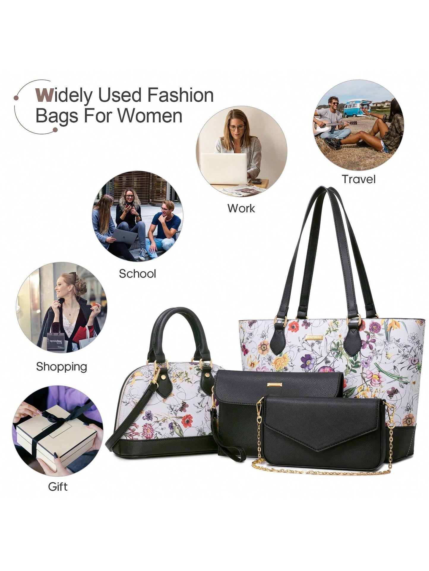 UKEIN Handbag Set, Purse Sets for Women, Tote Bag 4 Pcs, Fashion Purse Sets Women'S Handbags the Tote Bag Handbags Sets